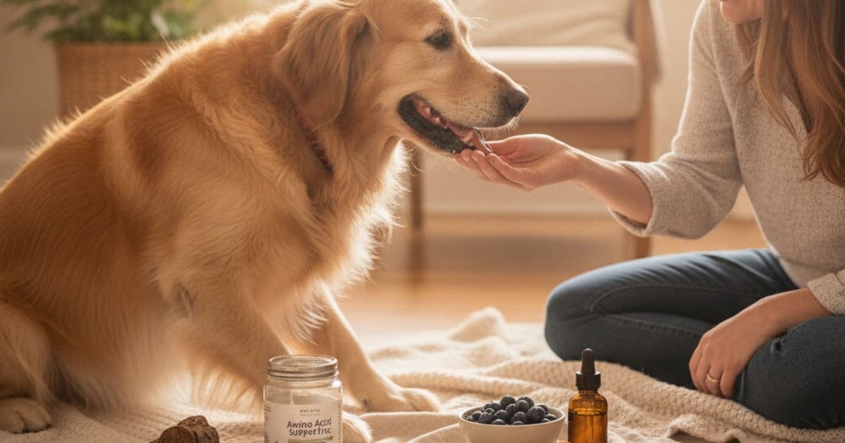 A dog being cared for at home, illustrating amino acid supplements for dogs: what they actually do