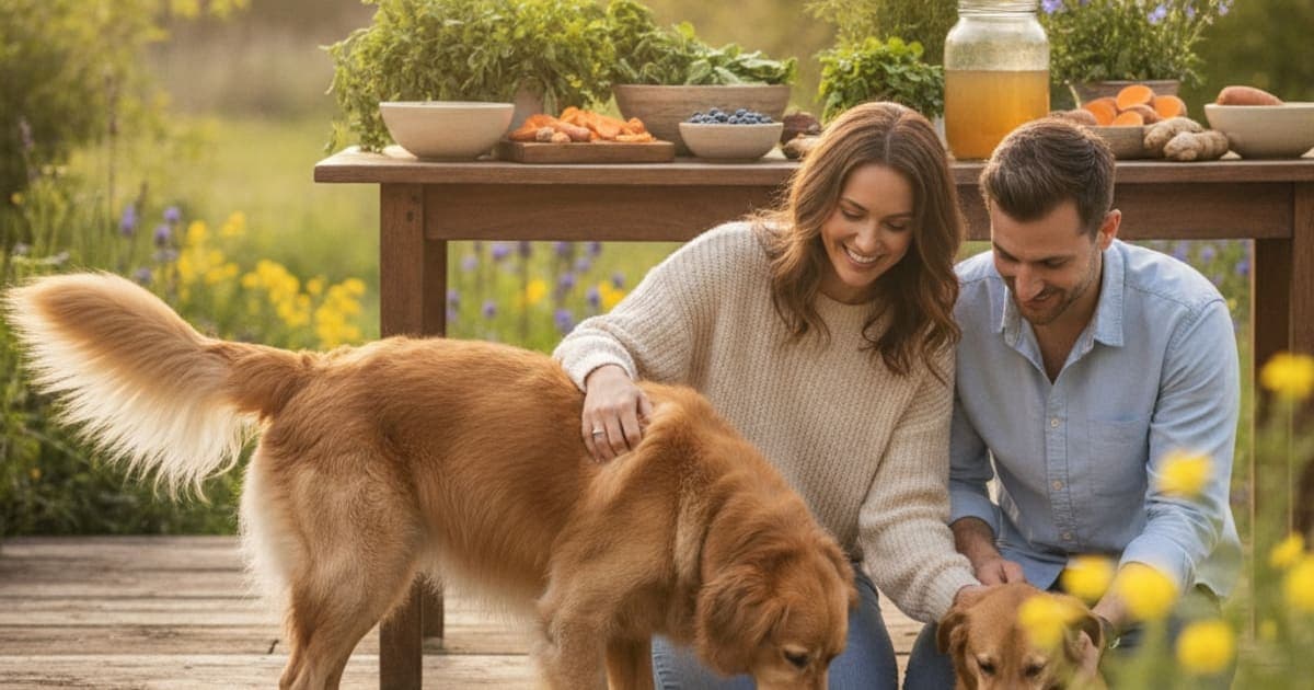 A dog being cared for at home, illustrating anti-inflammatory diet for dogs: recipes and ingredients