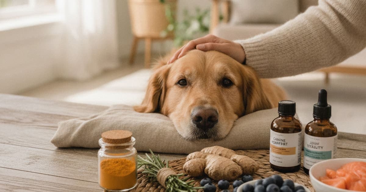 A dog being cared for at home, illustrating best anti-inflammatory supplement for dogs