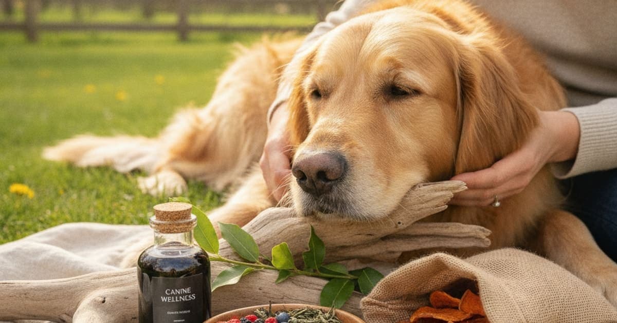 A dog being cared for at home, illustrating antioxidant supplements for dogs