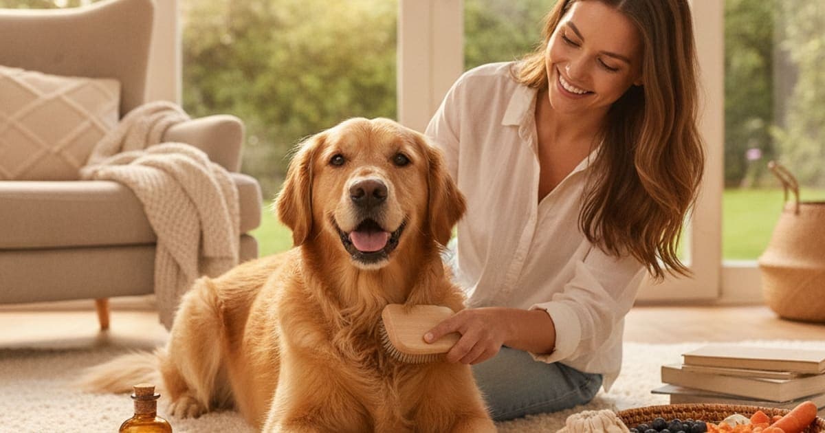 A dog being cared for at home, illustrating apple cider vinegar alternatives for dogs: compared