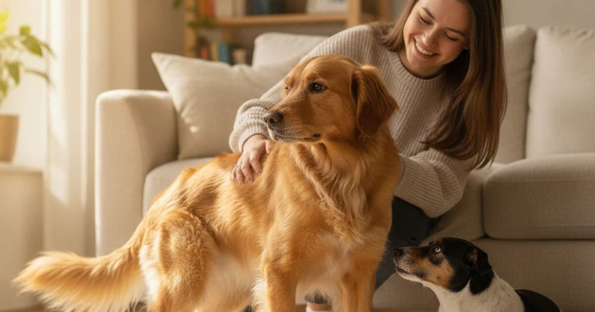 A dog being cared for at home, illustrating arthritis in dogs' hips: signs, causes and care options