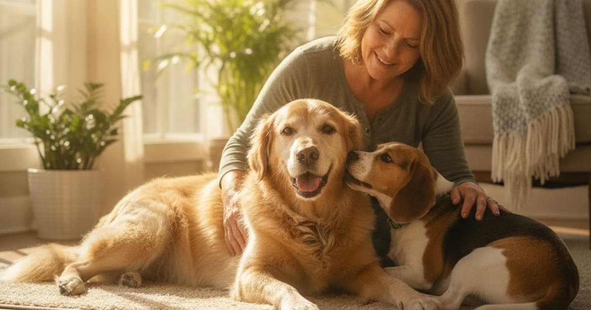 A dog being cared for at home, illustrating arthritis in dogs: signs, causes and what helps