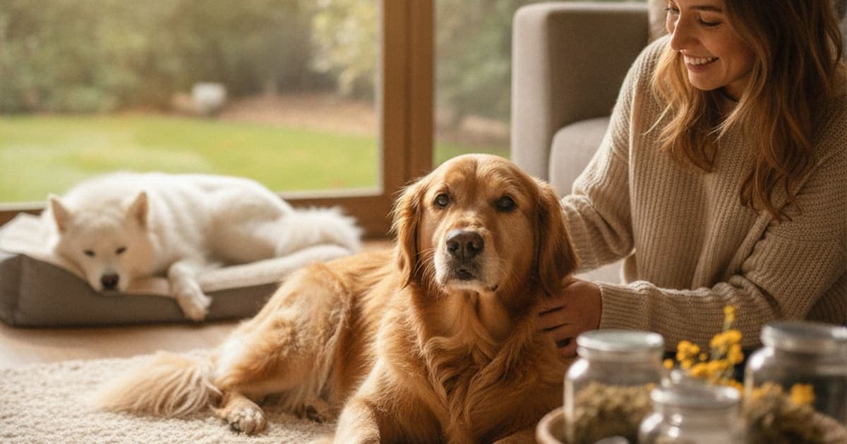 A dog being cared for at home, illustrating ashwagandha alternatives for dogs: 2026 options compared