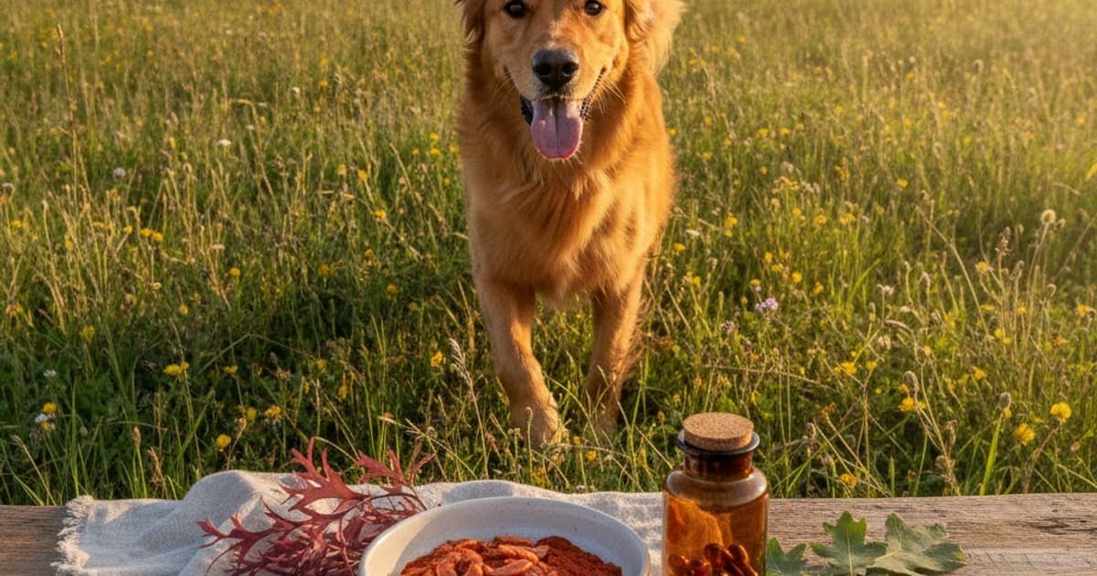 A dog being cared for at home, illustrating astaxanthin supplements for dogs: what it supports