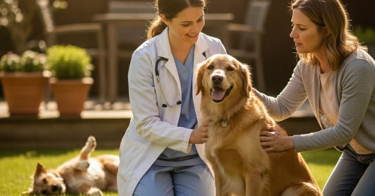 A dog being cared for at home, illustrating avulsion fracture in dogs: signs, causes and what helps