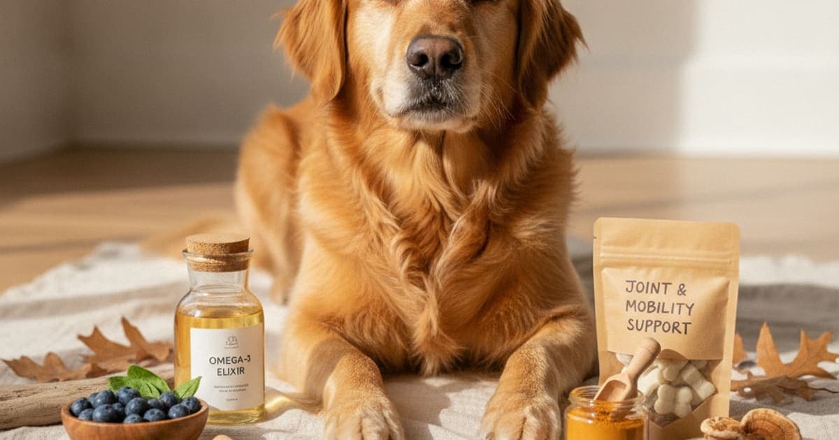 A dog being cared for at home, illustrating best dog longevity supplements