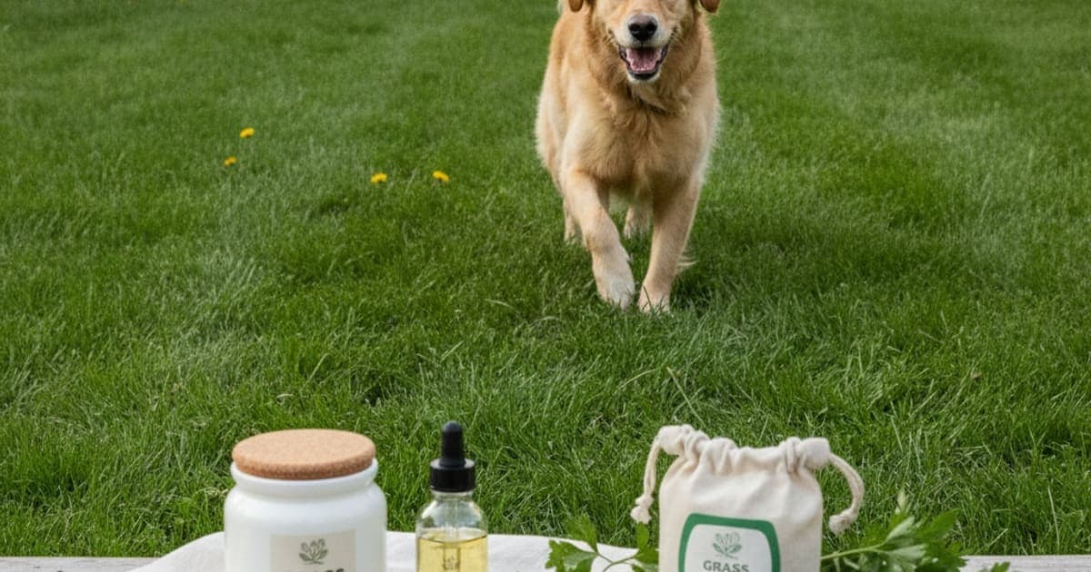 A dog being cared for at home, illustrating best grass saver supplement for dogs