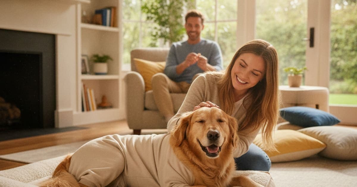A dog being cared for at home, illustrating best joint support for post-op dogs