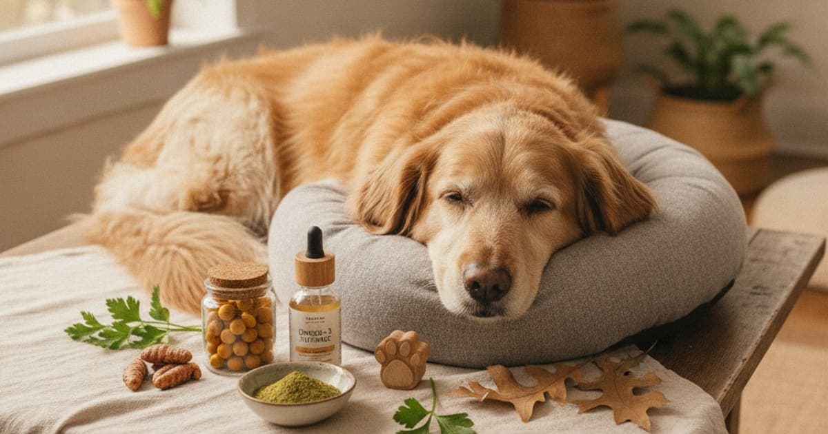 A dog being cared for at home, illustrating best joint support for senior dogs