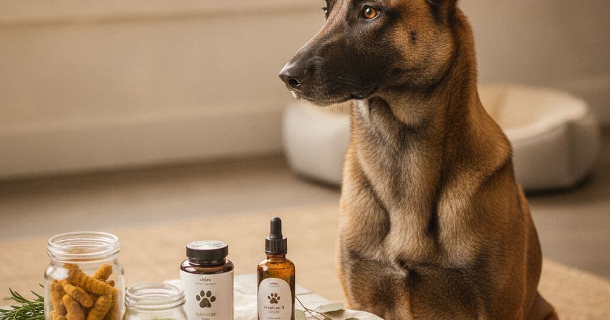 A dog being cared for at home, illustrating best joint support for working dogs: what to look for