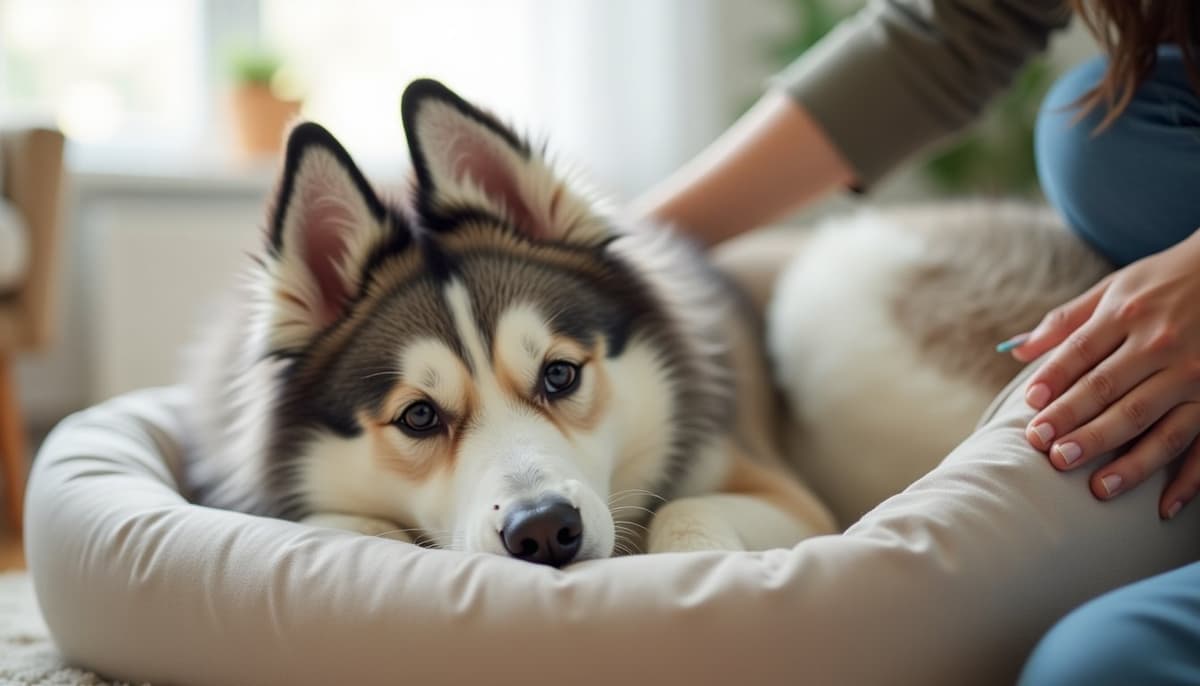 A dog being cared for at home, illustrating best joint supplement for alaskan malamutes in 2026