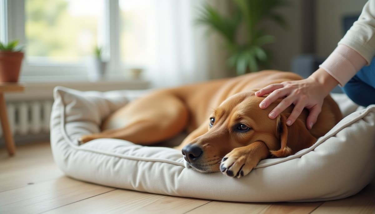 A dog being cared for at home, illustrating best joint supplement for barbets in 2026