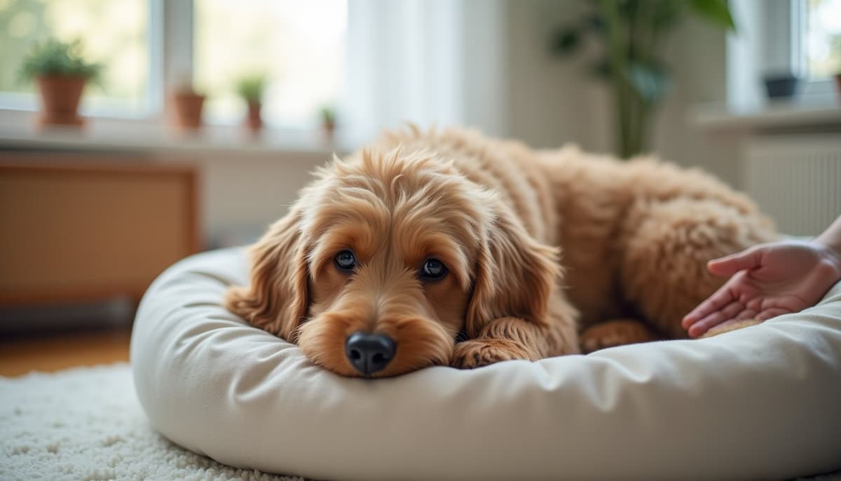 A dog being cared for at home, illustrating best joint supplement for bernedoodles in 2026