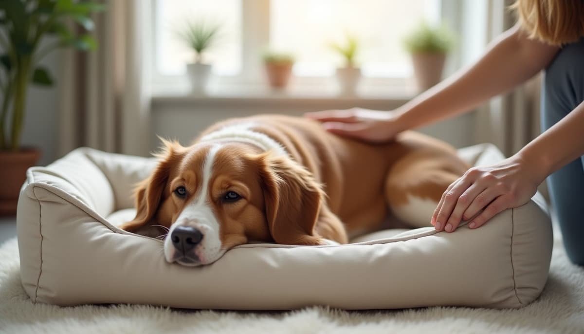 A dog being cared for at home, illustrating best joint supplement for bernese mountain dogs