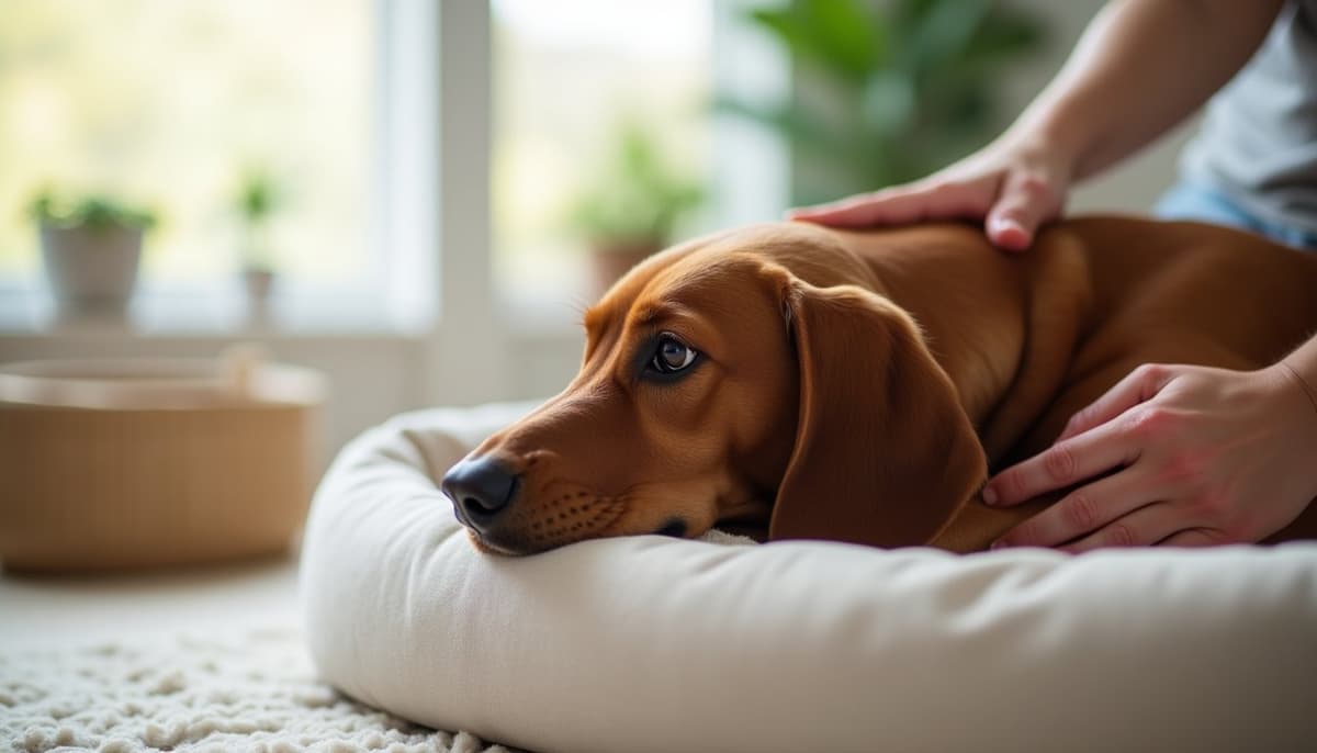 A dog being cared for at home, illustrating best joint supplement for bloodhounds