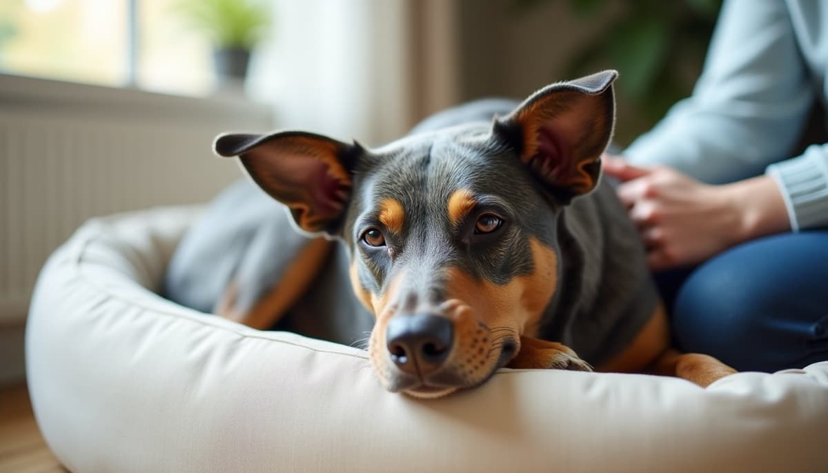 A dog being cared for at home, illustrating best joint supplement for blue heelers