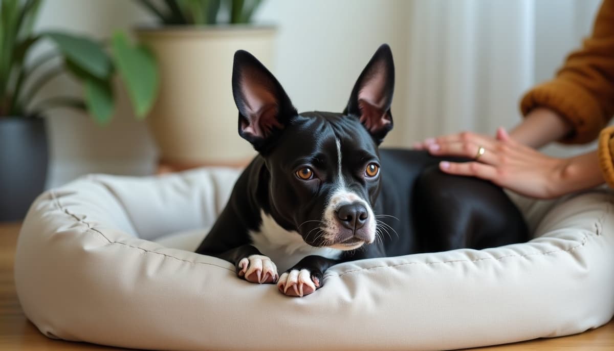 A dog being cared for at home, illustrating best joint supplement for boston terriers
