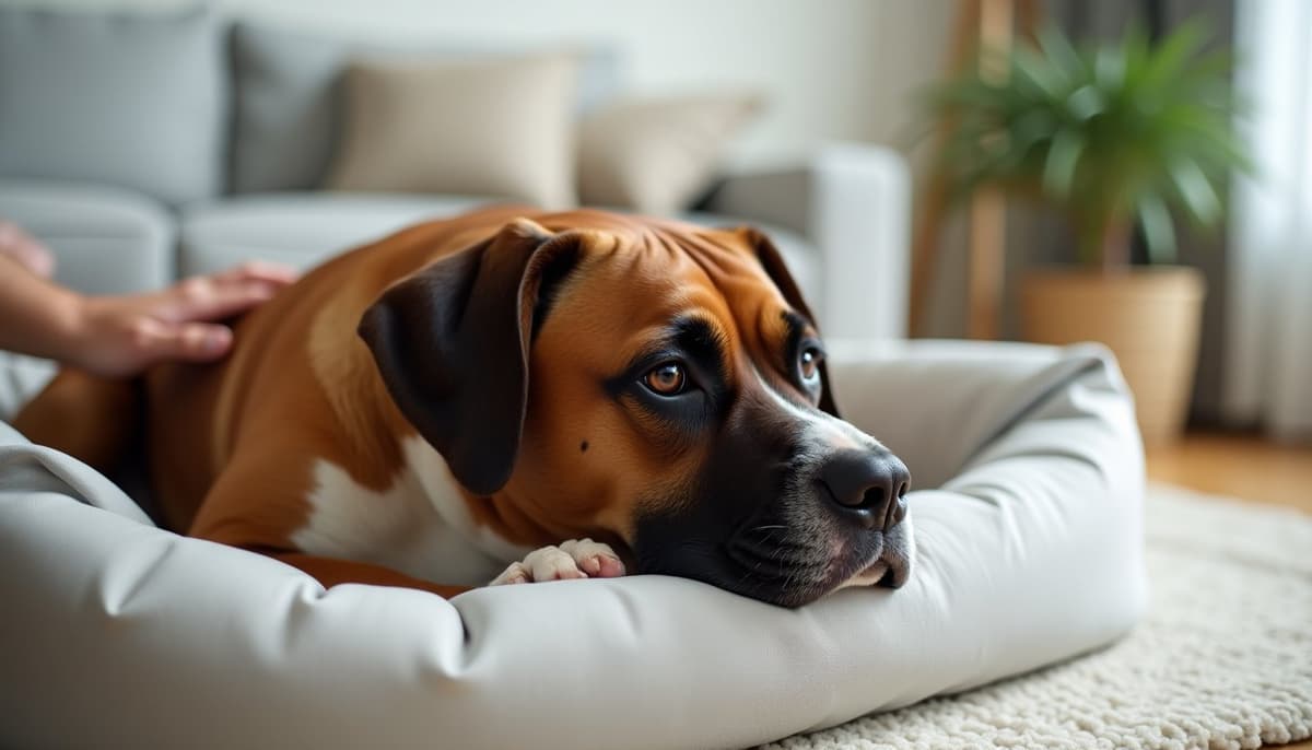 A dog being cared for at home, illustrating best joint supplement for boxers