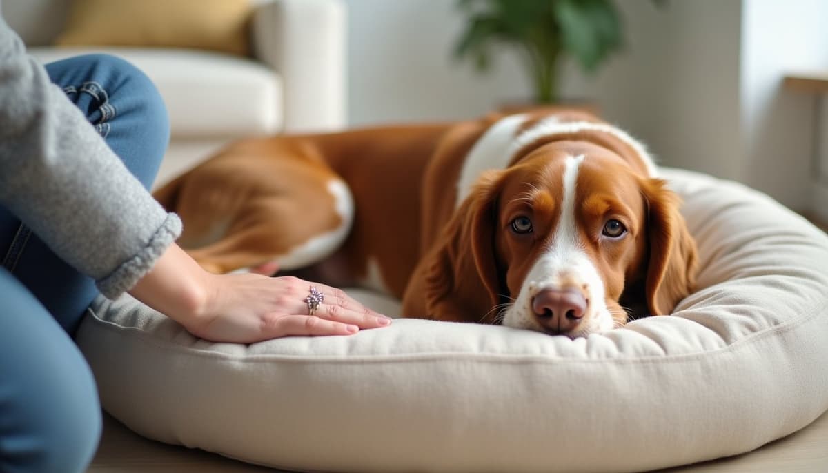 A dog being cared for at home, illustrating best joint supplement for brittany spaniels