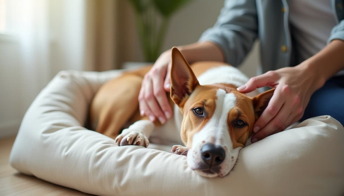 A dog being cared for at home, illustrating best joint supplement for bull terriers