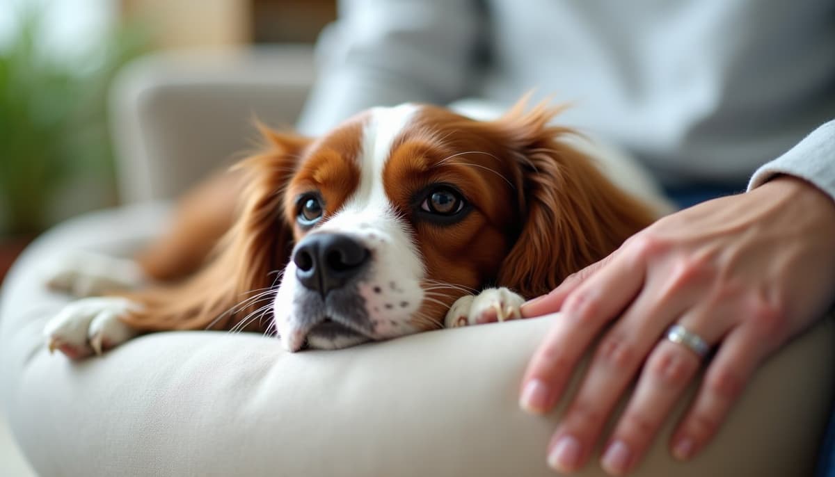 A dog being cared for at home, illustrating best joint supplement for cavalier king charles spaniels
