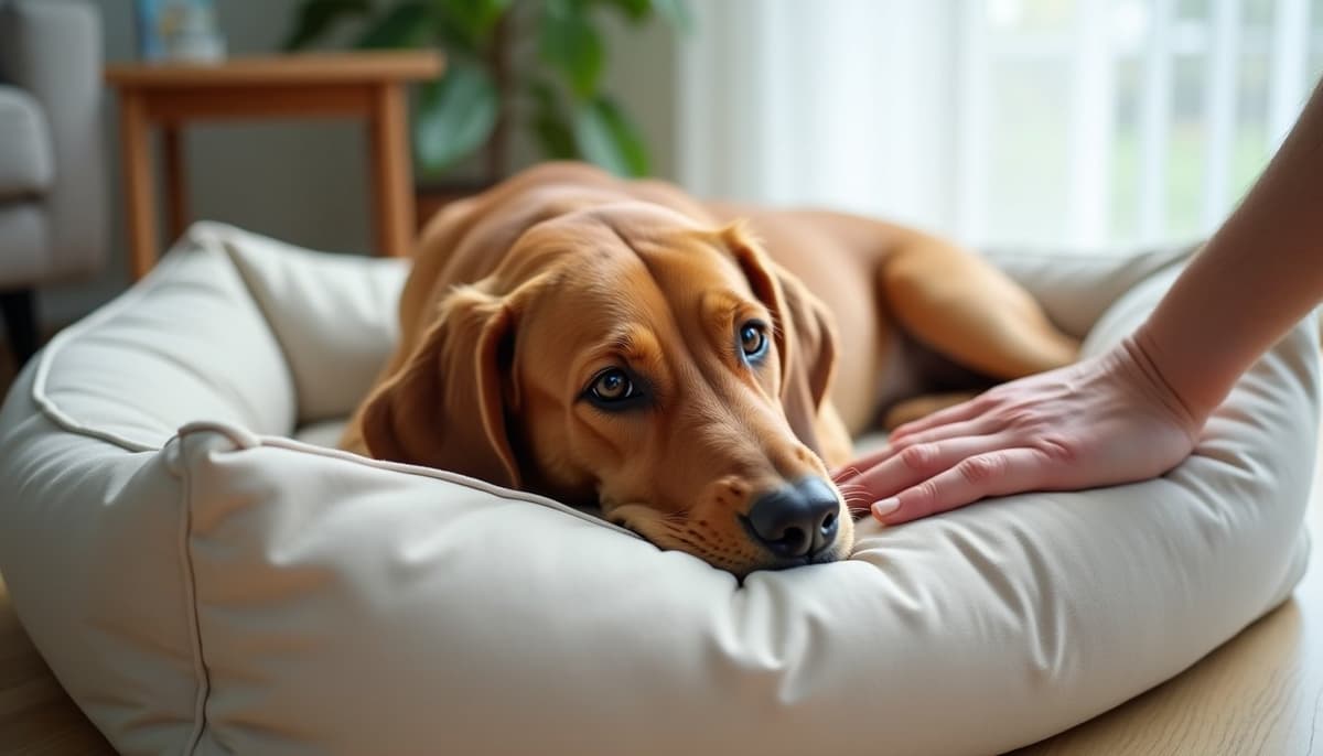 A dog being cared for at home, illustrating best joint supplement for chesapeake bay retrievers