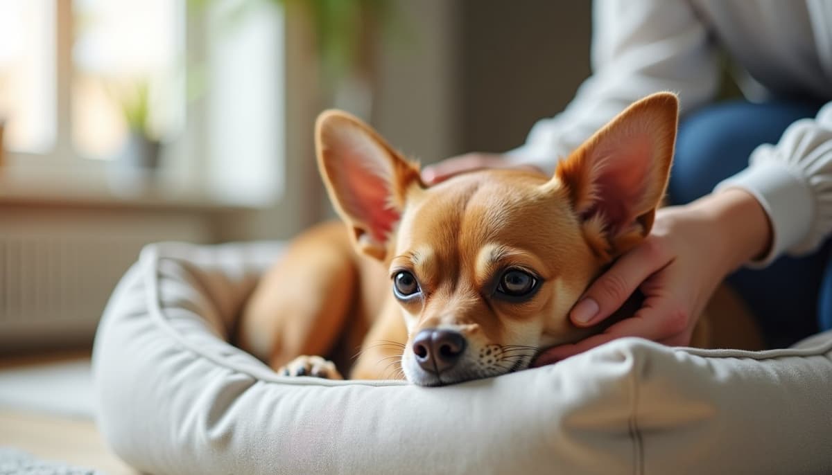 A dog being cared for at home, illustrating best joint supplement for chihuahuas
