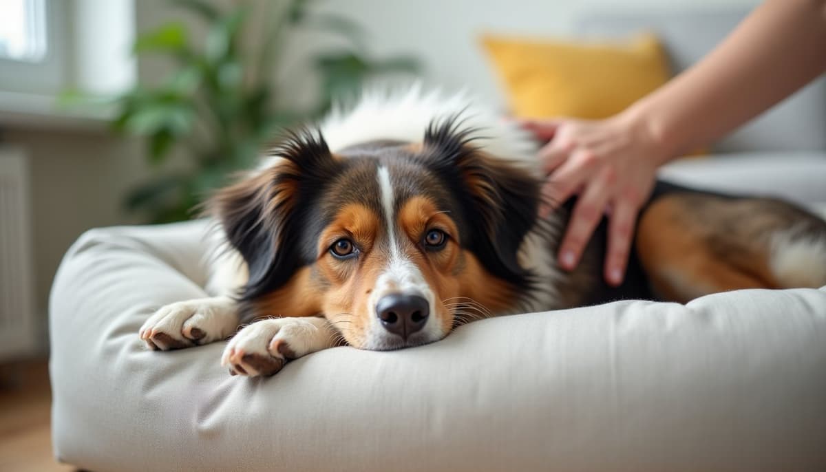 A dog being cared for at home, illustrating best joint supplement for collies