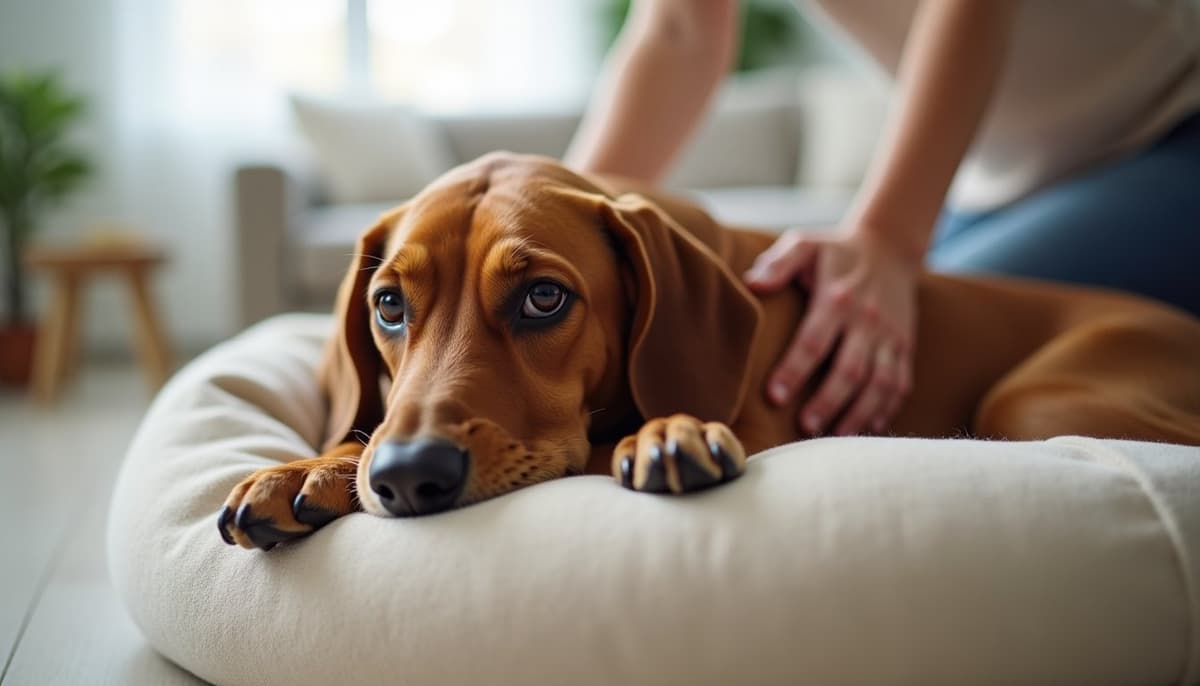 A dog being cared for at home, illustrating best joint supplement for coonhounds