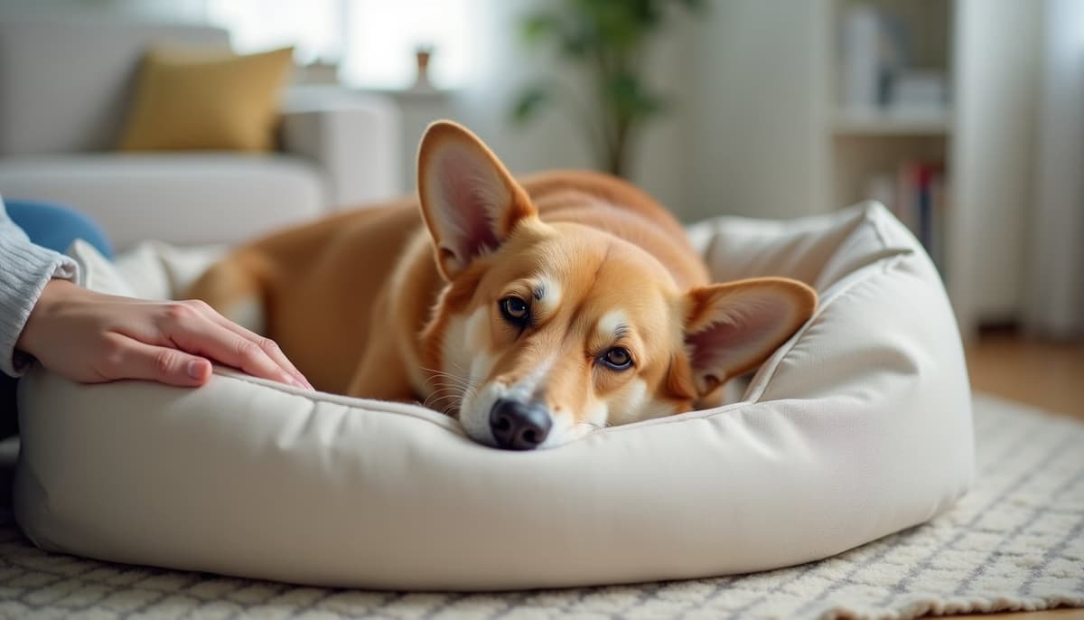 A dog being cared for at home, illustrating best joint supplement for corgis