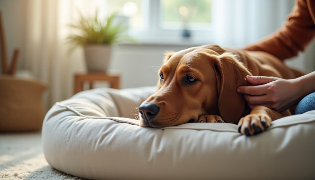 A dog being cared for at home, illustrating best joint supplement for english setters