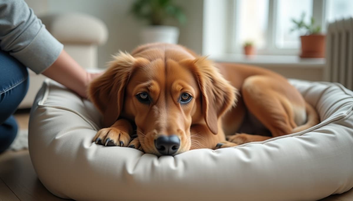 A dog being cared for at home, illustrating best joint supplement for flat-coated retrievers 2026