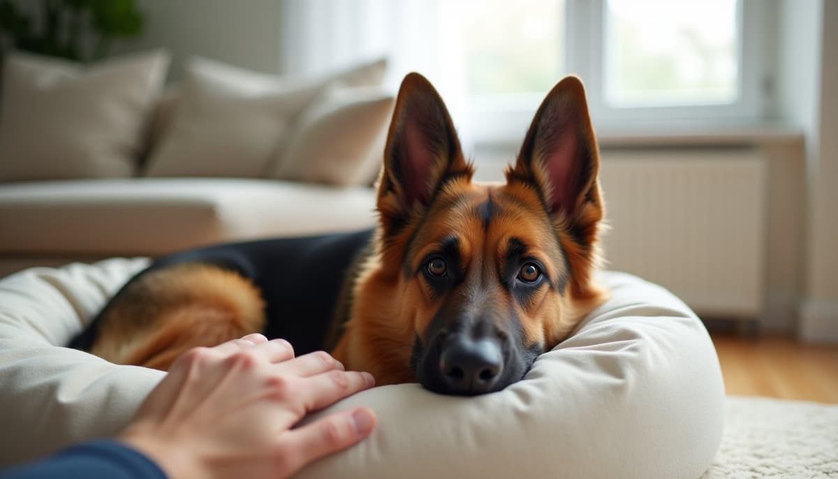 A dog being cared for at home, illustrating best joint supplement for german shepherds in 2026