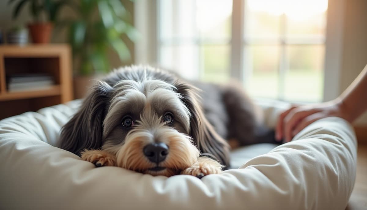A dog being cared for at home, illustrating best joint supplement for havanese