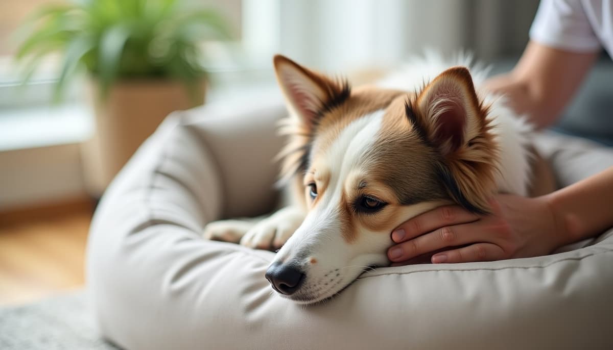 A dog being cared for at home, illustrating best joint supplement for icelandic sheepdogs