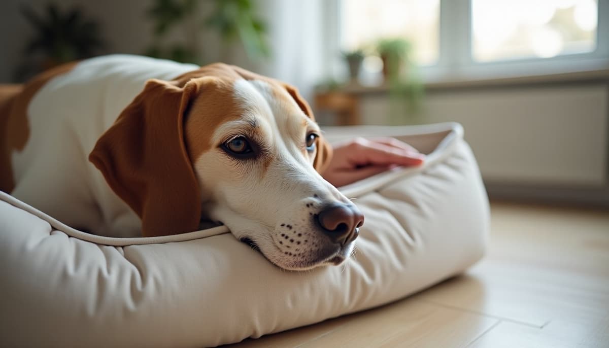 A dog being cared for at home, illustrating best joint supplement for pointers