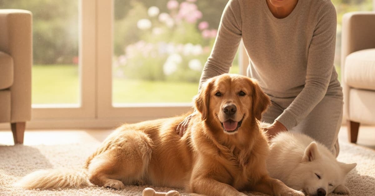 A dog being cared for at home, illustrating best medicine for hip dysplasia in dogs