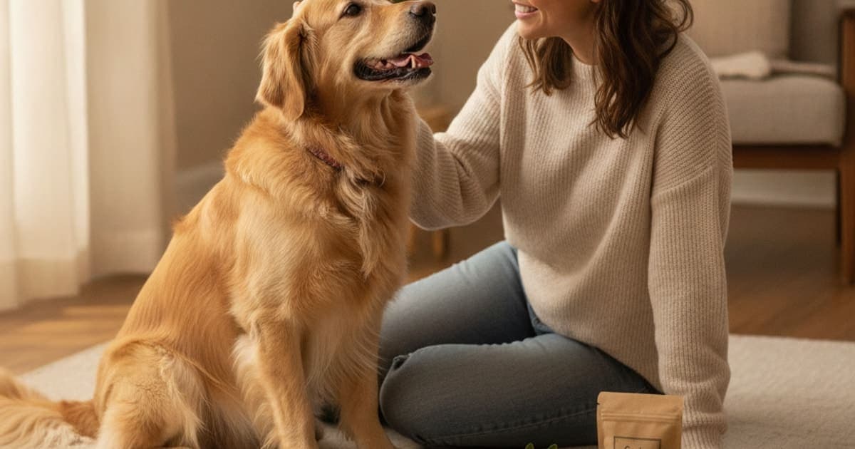 A dog being cared for at home, illustrating best mushroom supplement for dogs with cancer: how to choose
