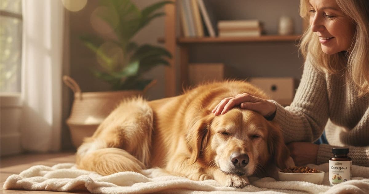 A dog being cared for at home, illustrating best omega 3 for dogs with allergies, kidney disease & more
