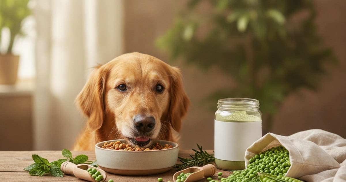 A dog being cared for at home, illustrating best pea supplement for dogs