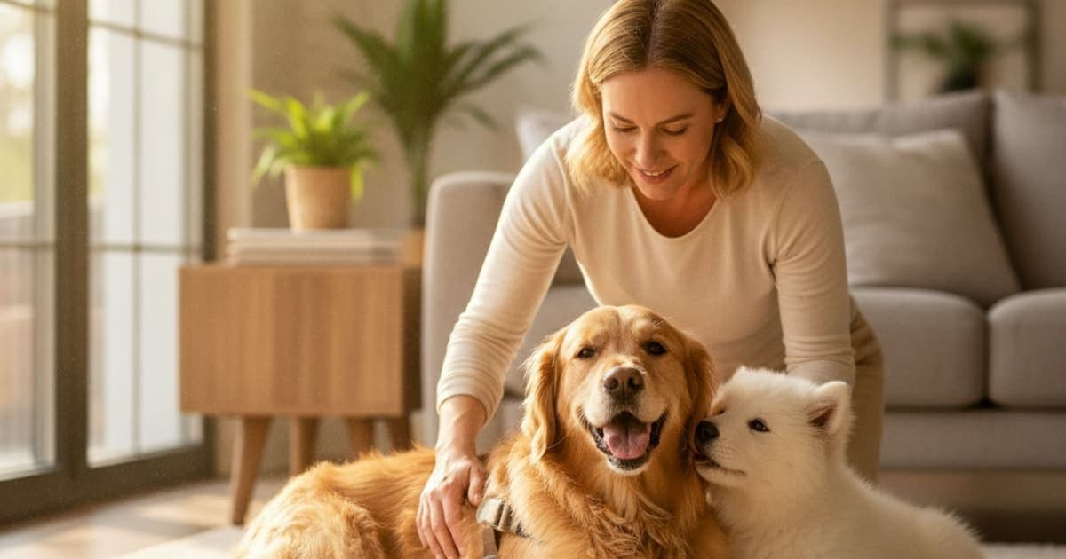 A dog being cared for at home, illustrating hip dysplasia in dogs