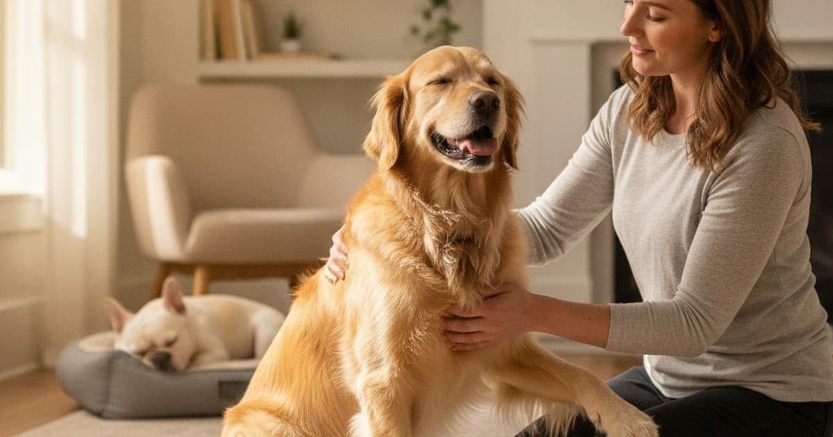 A dog being cared for at home, illustrating best thing to give a dog with a clicking or popping joint