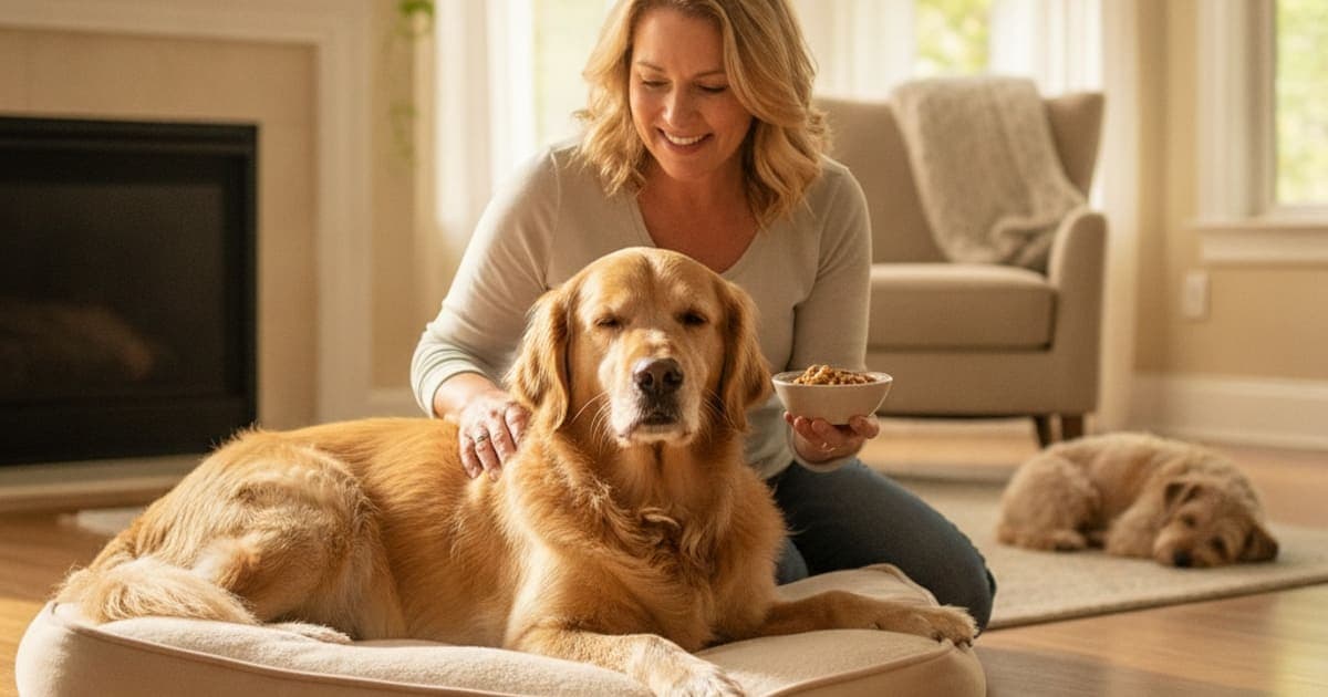 A dog being cared for at home, illustrating best thing to give a dog difficulty posturing to poop
