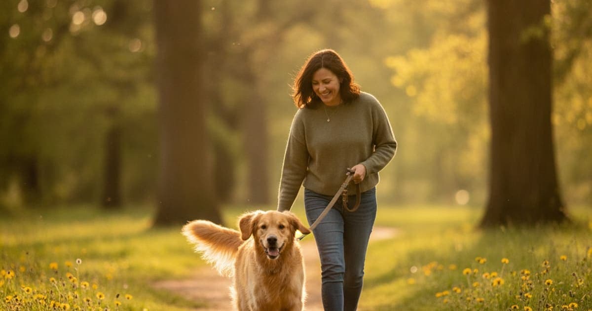 A dog being cared for at home, illustrating a dog head bobbing while walking