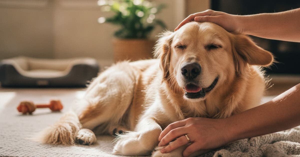 A dog being cared for at home, illustrating a dog with intermittent limping