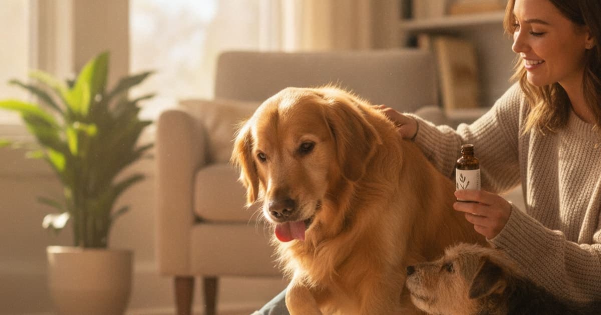A dog being cared for at home, illustrating a dog licking a paw constantly