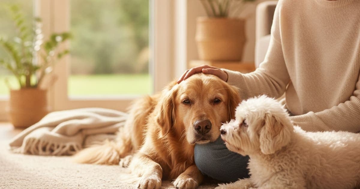 A dog being cared for at home, illustrating best thing to give a dog loss of appetite with pain