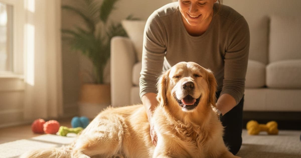 A dog being cared for at home, illustrating best thing to give a dog losing muscle in back legs