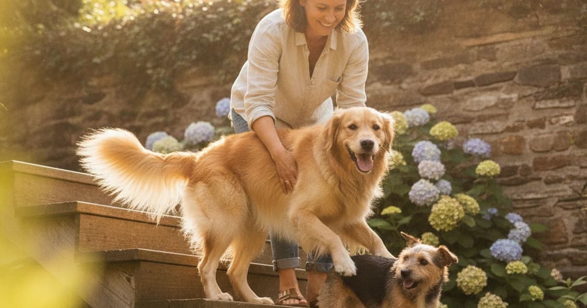 A dog being cared for at home, illustrating best thing to give a dog reluctant to go up stairs